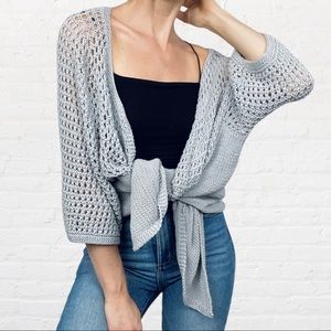 HANDMADE | Misty Grey Blue Lace Knit Flowy Open Front Cardigan Duster Coverup